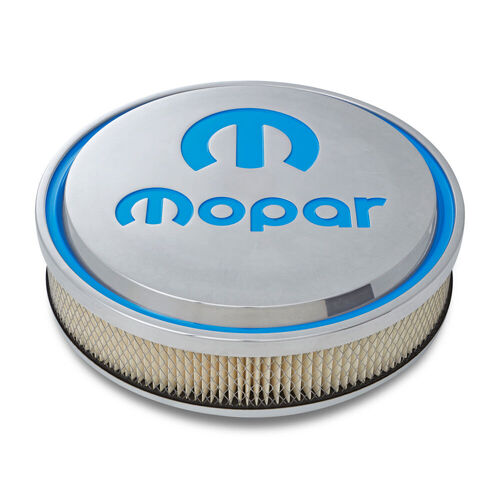 Mopar Performance , Slant-Edge Air Cleaner MOPAR ® Emblem, Polished; Recessed MOPAR Blue Emblem
