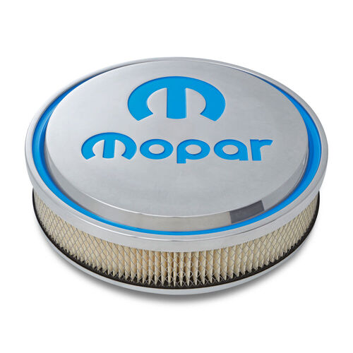 Mopar Performance , Slant-Edge Air Cleaner MOPAR Emblem, Polished; Recessed MOPAR Blue Emblem