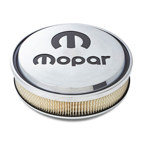 Mopar Performance , Slant-Edge Air Cleaner MOPAR Emblem, Polished; Recessed Black Emblem