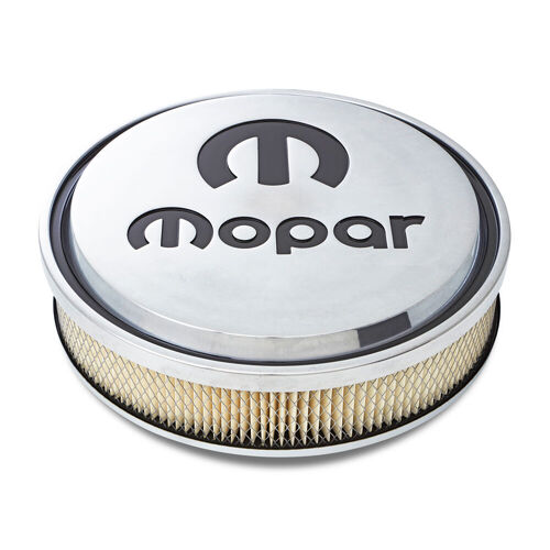 Mopar Performance Air Cleaner, Slant-Edge, Aluminium Top, Polished, Recessed Black Mopar Logo, 14.00 in. Diameter, Dropped 1.00 in., Each