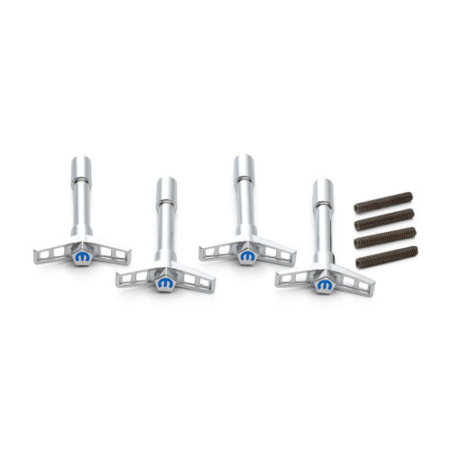 Mopar Performance , MOPAR Valve Cover Wing Nuts, Chrome Finish, Blue Mopar Emblem