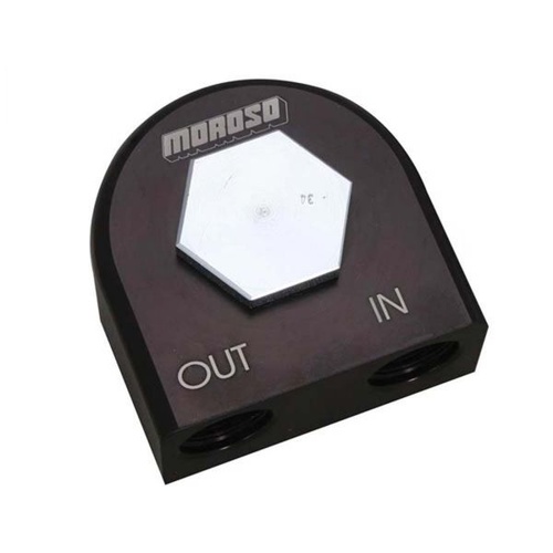 Moroso Oil Filter Adapter, Remote, 90 Deg 13/16 In-16 Thread, 2-5/8in. O-Ring, Each