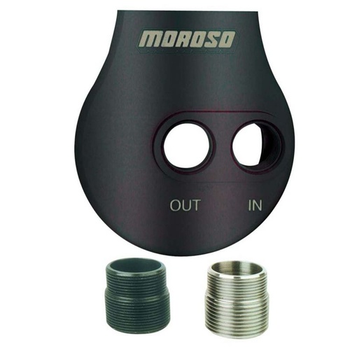 Moroso Oil Filter Mount Billet Aluminium, Single Filter, -12 AN Inlet/Outlet, 3/4 in.-16 Thread Filter, Each