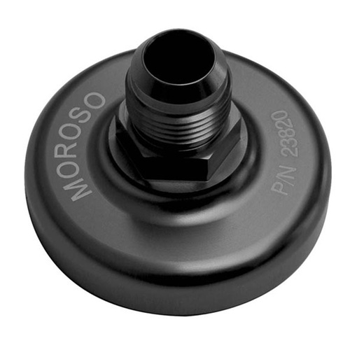 Moroso Oil Filter Block Off Plate, BBC/SBC w/Bolt Hole In Center Of Filter Pad, Dry Sump/External Oil Pump, Drilled/Tapped 0.5 in. NPT Fitting, Incl.