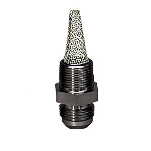 Moroso Fitting, Oil System Filter, Straight, Male -12 AN to Male -12 AN O-Ring, Aluminium, Black Anodized, Each