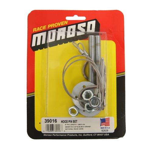 Moroso Hood Pin Set, Oval Track, 4in. Pin Length, Chrome Plated Steel, Kit