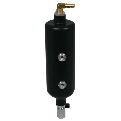 Moroso Overflow Tank, 1 qt., Round, Plastic, Black, 1/4 in. NPT, Inlet/Outlet, Universal, Each