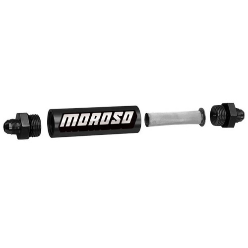 Moroso Fuel Filter, Inline Mount, Gasoline, Aluminium, Blue Anodized, 3/8in. NPT Fittings, 5 1/8in. Overall Length