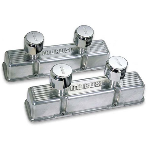 Moroso Valve Covers, Tall, Aluminium, Polished, Logo, For Chevrolet, Small Block, Pair