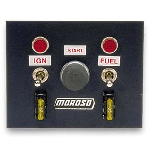 Moroso Switch Panel, Aluminium, Black, 4in. Wide, 5in. Tall, 3 Toggle Switches, Each