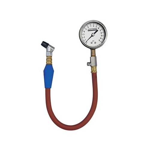 Moroso tyre Pressure Gauge, Flutter Guard, tyre Gauge, 15.5 in. Hose, 2 5/8 in. Dia. Face, Stnls Stl Bourdon Tube/Mov
