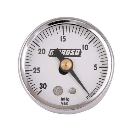 Moroso Gauge, Vacuum, 0-30 Hg, 1 1/2in. Dia., Analog, Mechanical, White Face, Chrome Bezel, Each