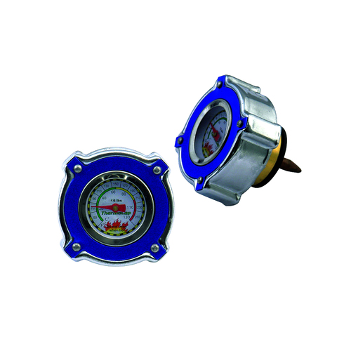 Mr. Gasket Radiator Cap/Gauge Thermocap Aluminium Blue Anodised Plain 16 psi 30-270 Degrees F Each