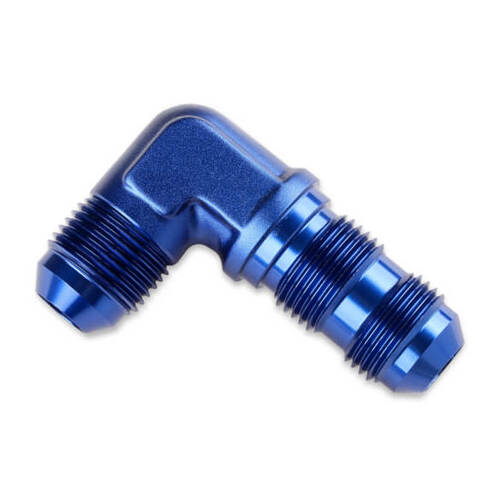 Mr. Gasket Bulkhead Fitting, 90 Degree, -6 AN Male, Aluminium, Adapter, Blue, Each