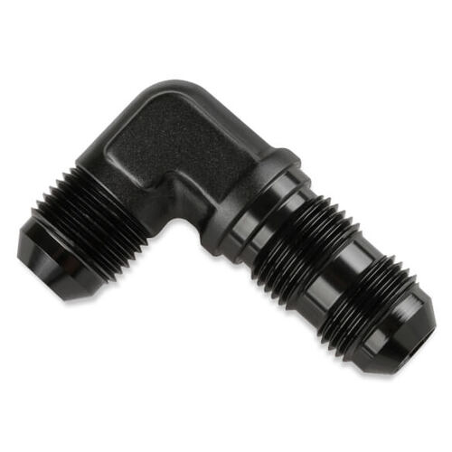 Mr. Gasket Bulkhead Fitting, 90 Degree, -12 AN Male, Aluminium, Adapter, Black, Each