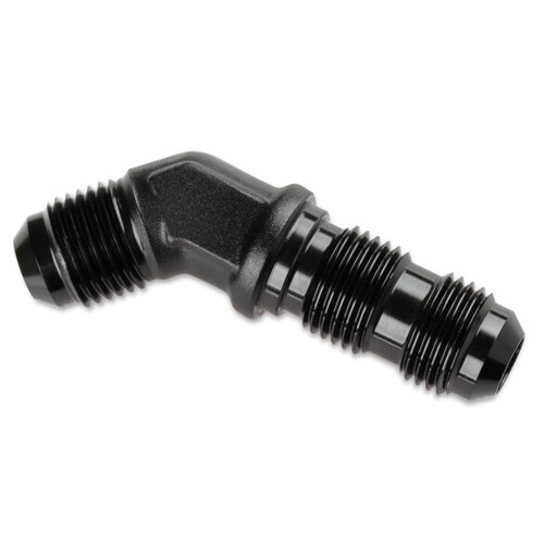 Mr. Gasket Bulkhead Fitting, 45 Degree, -8 AN Male, Aluminium, Adapter, Black, Each
