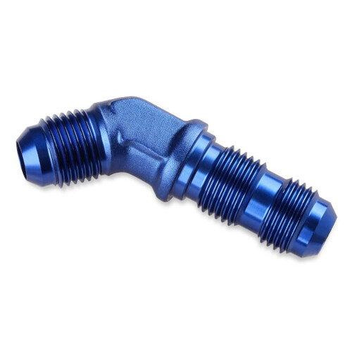 Mr. Gasket Bulkhead Fitting, 45 Degree, -8 AN Male, Aluminium, Adapter, Blue, Each