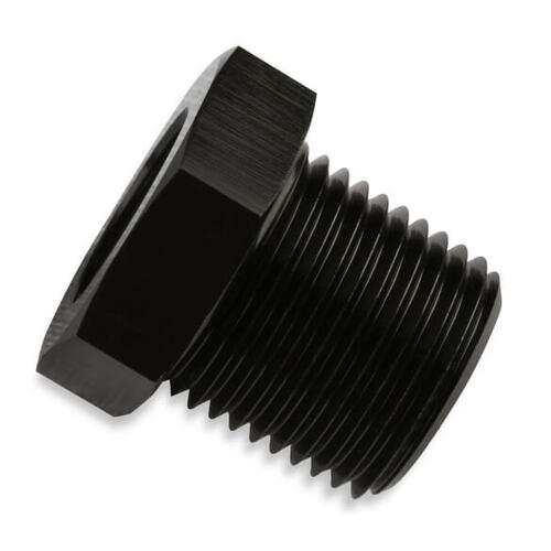 Mr. Gasket Bushing, Reducer, 1/8 in. NPT Female to 1/4 in. NPT Male, Aluminium, Black, Each