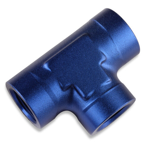 Mr. Gasket Tee Fitting, 1/8 in. NPT Female, Aluminium, Adapter, Blue, Each