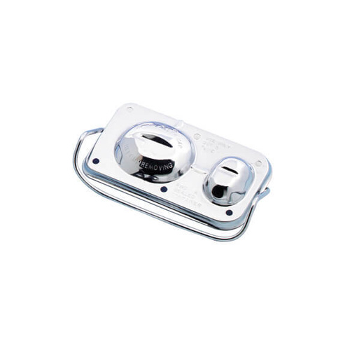 Mr.Gasket Master Cylinder Cover, Steel, Chrome, Single Bail, 5.625 in. x 3 in., Each