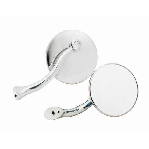 Mr. Gasket Mirror, Swan Neck, Stainless, 4 in., Pair