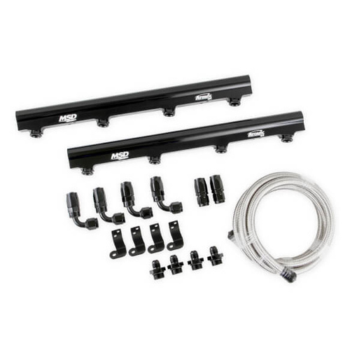 MSD Fuel Rails, Atomic EFI, Billet Aluminium, Black Anodised, Plumbing Kit, for use with LS1/2/6 AirForce Manifold, Kit