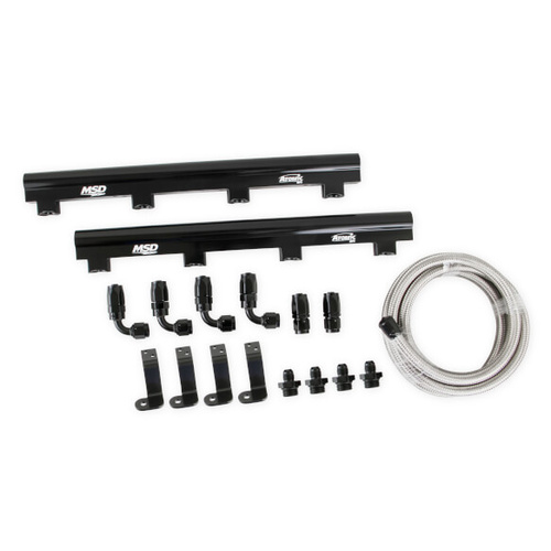 MSD Fuel Rails, Atomic EFI, Billet Aluminium, Black Anodised, Plumbing Kit, for use with LS7 AirForce Manifold, Kit