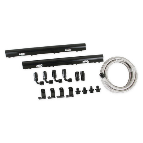 MSD Fuel Rails, Atomic EFI, Billet Aluminium, Black Anodised, Plumbing Kit, for use with LT1 AirForce Manifold, Kit