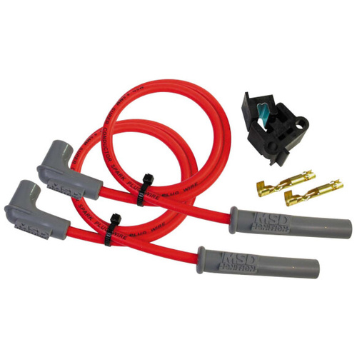 MSD Spark Plug Wires, Copper, Silicone, 90 Degree, 8.5mm Dia, Red, Watercraft 2-Cylinder, Set