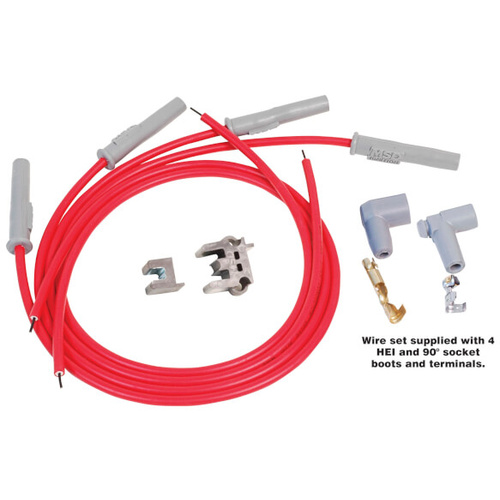 MSD Spark Plug Wires, Copper, Silicone, Multi-Angle, 8.5mm Dia, Red, Universal 4-cylinder, Set