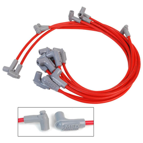 MSD Spark Plug Wires, Super Conductor, Spiral Core, 8.5mm, Red, 90 Degree Boots, For Chevrolet, Small Block, V8, Set