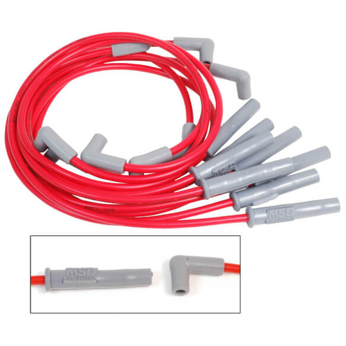 MSD Spark Plug Wires, Ferro-Spiral, Silicone, Straight, 8.5mm Dia, Red, Small Block For Ford, Set