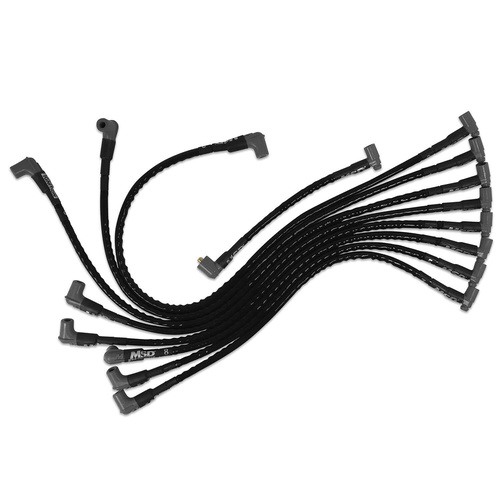 MSD Spark Plug Wires, Silicone, 90 Degree, 8.5mm Dia, Black, Set