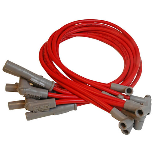 MSD Spark Plug Wires, Super Conductor, Spiral Core, 8.5mm, Red, Multi-Angle Boots, GM, V8, Set