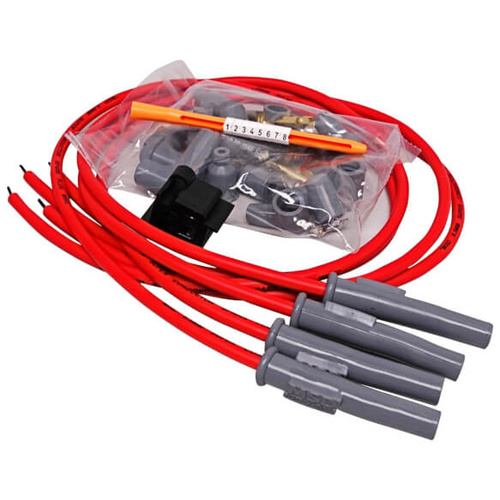 MSD Spark Plug Wires, Copper, Silicone, Multi-Angle, 8.5mm Dia, Red, Universal 4-cylinder, Set