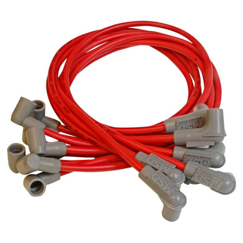 MSD Spark Plug Wires, Super Conductor, Spiral Core, 8.5mm, Red, 90 Degree Boots, For Chevrolet, Small Block, Set