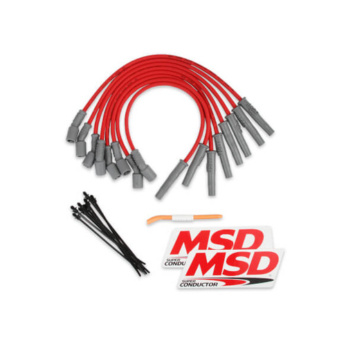 MSD Spark Plug Wires, Ferro-Spiral, Silicone, Straight, bendable up to 45 Degree, 8.5mm Dia., Red, Set