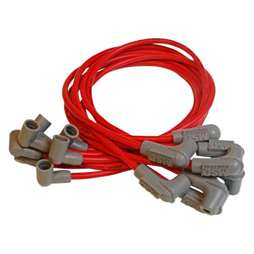 MSD Spark Plug Wires, Super Conductor, Spiral Core, 8.5mm, Red, 90 Degree Boots, For Chevrolet, For GMC, Small Block, V8, Set