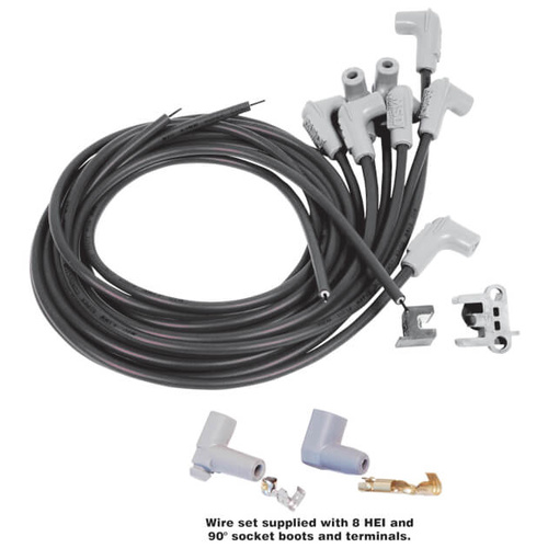MSD Spark Plug Wires, Super Conductor, Spiral, 8.5mm, Black, 90 Degree Boots, For Chevrolet, For Pontiac, 5.7L, Set