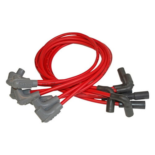 MSD Spark Plug Wires, Super Conductor, Spiral Core, 8.5mm, Red, 90 Degree Boots, For Chevrolet, 5.7L, Set