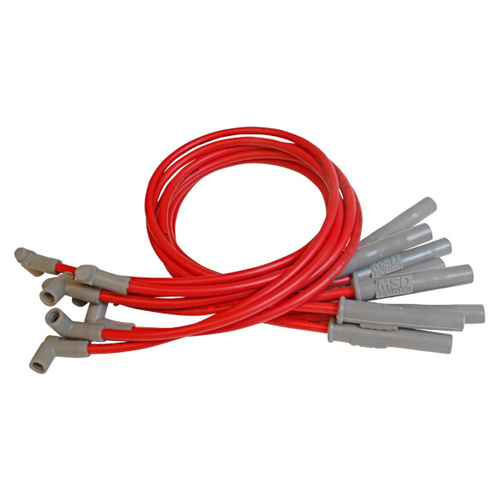 MSD Spark Plug Wires, Super Conductor, Spiral Core, 8.5mm, Red, Multi-Angle Boots, For Dodge, 5.2, 5.9L, Set