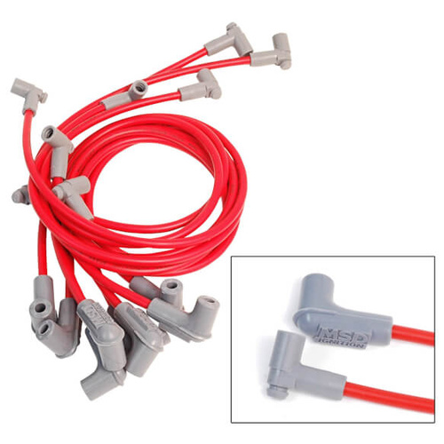 MSD Spark Plug Wires, Super Conductor, Spiral, 8.5mm, Red, Multi-Angle Boots, GM 3.8L V6, Camaro/Firebird, Set