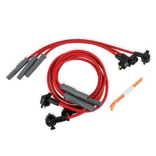 MSD Spark Plug Wires, Ferro-Spiral, Silicone, Straight, bendable up to 45 Degree, 8.5mm Dia., Red, Set