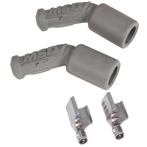 MSD Spark Plug Boot Kit, Replacement, Gray, Boot And Terminal, 45 Degree, Pair