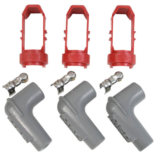 MSD Spark Plug Boot Retainers, 3-Cylinder, Nylon, Red, Kit