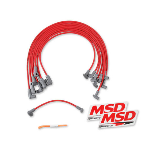 MSD Spark Plug Wires, Copper, Silicone, 90 Degree, 8.5mm Dia, Red, Set
