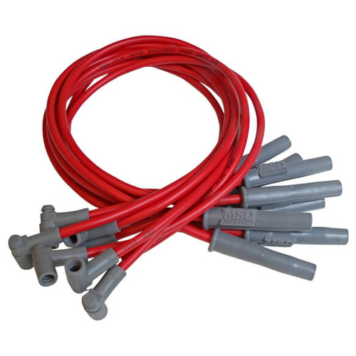 MSD Spark Plug Wires, Super Conductor, Spiral Core, 8.5mm, Red, Multi-Angle Boots, AMC, 290-401, V8, Set