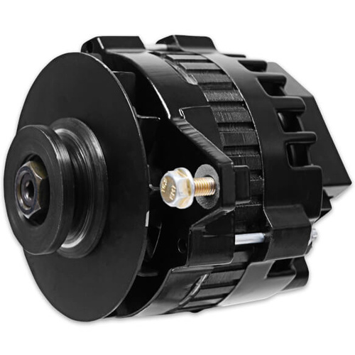 MSD Alternator, Dynaforce, GM CS130, 12 V, 120 amps, V-belt Pulley, Black Powdercoat, Center Offset, Internal Regulator, For Chevrolet, Each