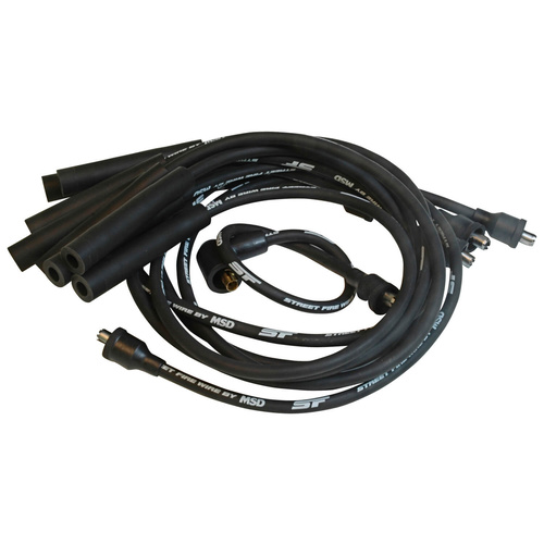 MSD Spark Plug Wires, Street Fire, 8.0mm, Black, Straight Plug Boots, Straight Socket, Mopar, Small Block, Set