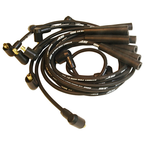 MSD Spark Plug Wires, Carbon Graphite, Silicone, Straight, 8mm Dia, Black, Small Block For Ford, Set